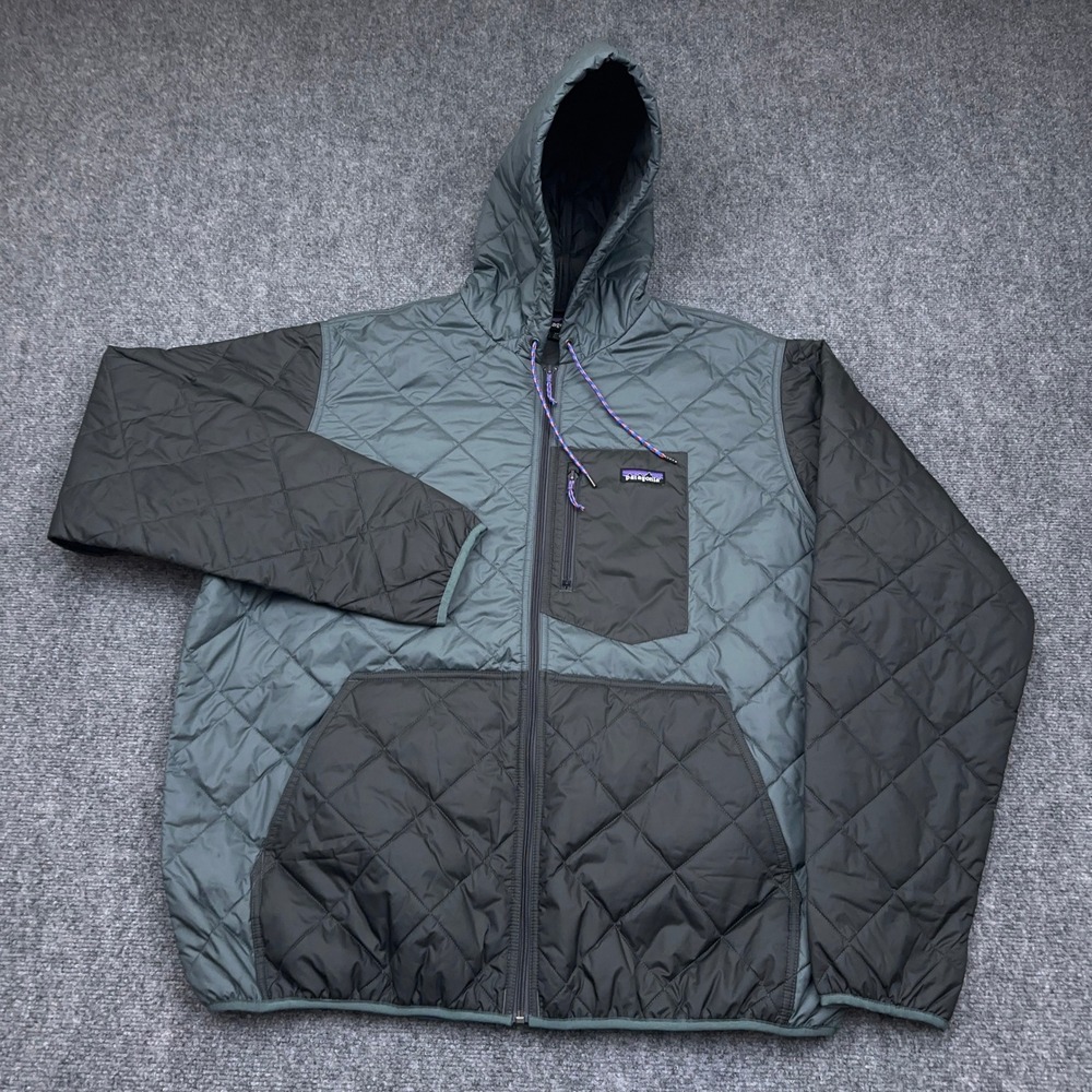 Patagonia Diamond Quilted Bomber Hoody Men's XXL Nouveau Green Full Zip 27610